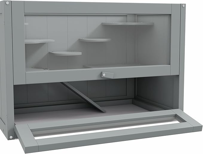 PawHut 2-Level Hamster Cage Mice and Rat House, Small Animal Habitat for Chinchillas with Openable Top, Front Door, Shelf and Ladder, Gray