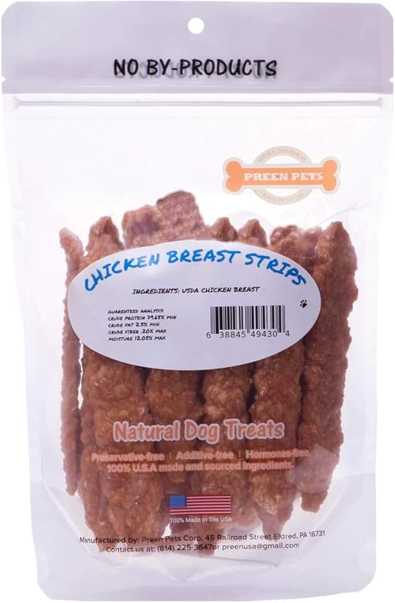 Preen Pets Chicken Breast Strips *Soft* Dog Treats – 100% USA Chicken Breast (2Pound)