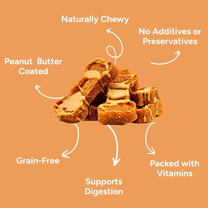 Gaines Family Farmstead Peanut Butter Coated Sweet Potato Dog Bones – 8 oz Bag, Grain-Free, Chewy, Natural Dog Treats for Digestion, Skin, Energy & Immunity – Limited Ingredient, Made in USA