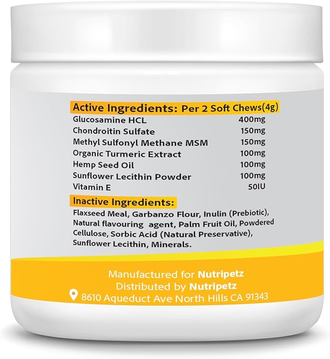 120 Soft Chews - Hip and Joint Supplement for Dogs with Glucosamine, Turmeric & Hemp Chews – Joint Pain Relief & Mobility Support – Dog Treats for All Breeds & Ages