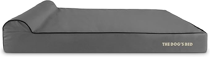 The Dog’s Bed Orthopedic Memory Foam Dog Bed with Headrest, Calming Surface – CertiPUR-Certified Foam, Oxford Fabric, Grey with Black Trim, XXL, 6-Inch