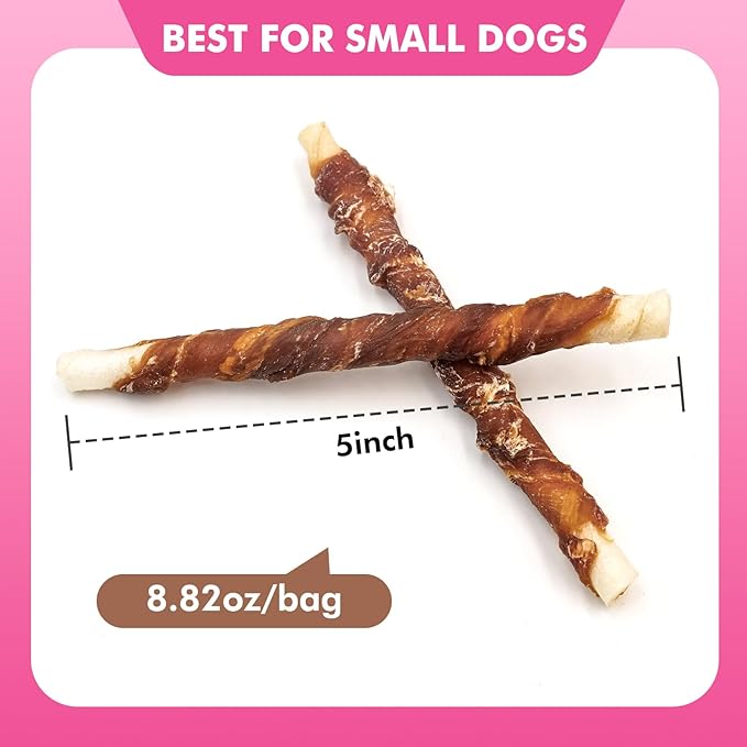 Dog Treats, 5 Inch Duck Wrapped Rawhide Sticks for Dogs, Teeth Cleaning Dog Chew Snacks for Puppy and Small Dogs, 8.8oz