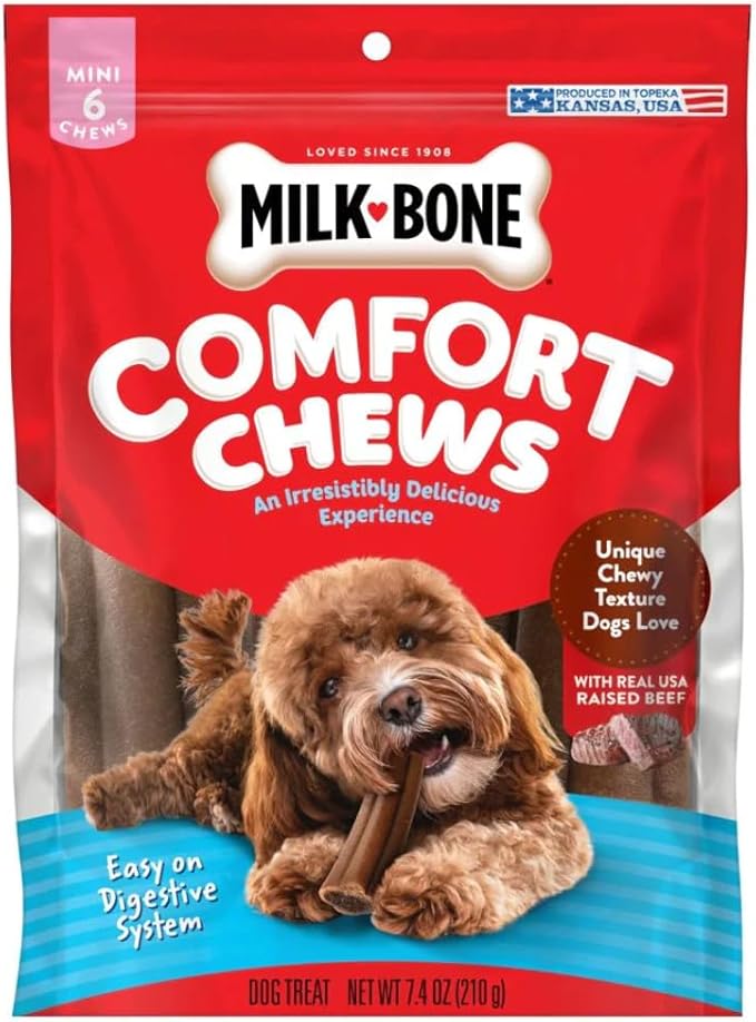 Milk-Bone Comfort Chews, Dog Chews with Unique Chewy Texture and Real Beef, 7.4 Oz Bag of 3 Chews
