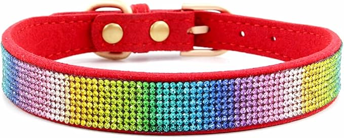 Haoyueer Cute Dazzling Sparkling Elegant Fancy Soft Suede Leather Bling Rhinestone Crystal Jeweled Pet Cat Dog Puppy Collar Dog Leash Combo Set (XS, Red-3)