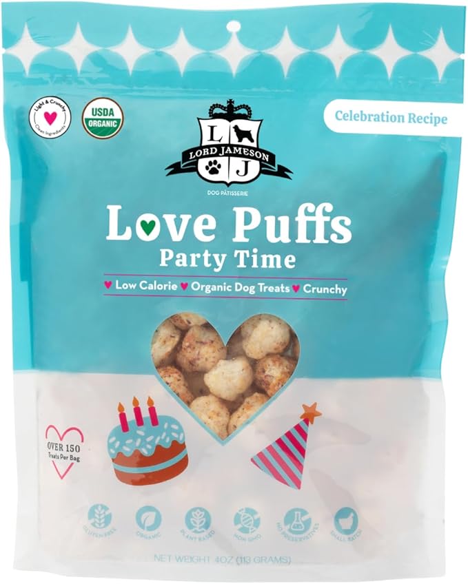 Lord Jameson Organic Dog Treats Bundle - Love Puffs 3-Flavor Bundle - USDA Certified, Low Calorie - All Dogs - Gluten-Free, Sensitive Stomach - 3 x 4oz Pack