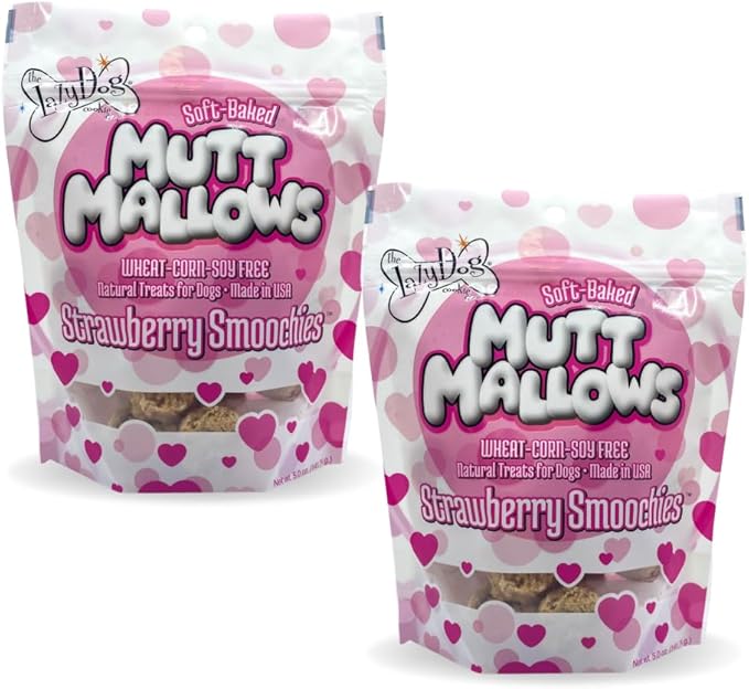 The Lazy Dog Cookie Co. Soft Dog Treats, Mutt Mallows Strawberry Smoochies, for Small, Medium and Large Dogs, Wheat-Free, Baked in The USA, 5 oz. (Pack of 2) Strawberry