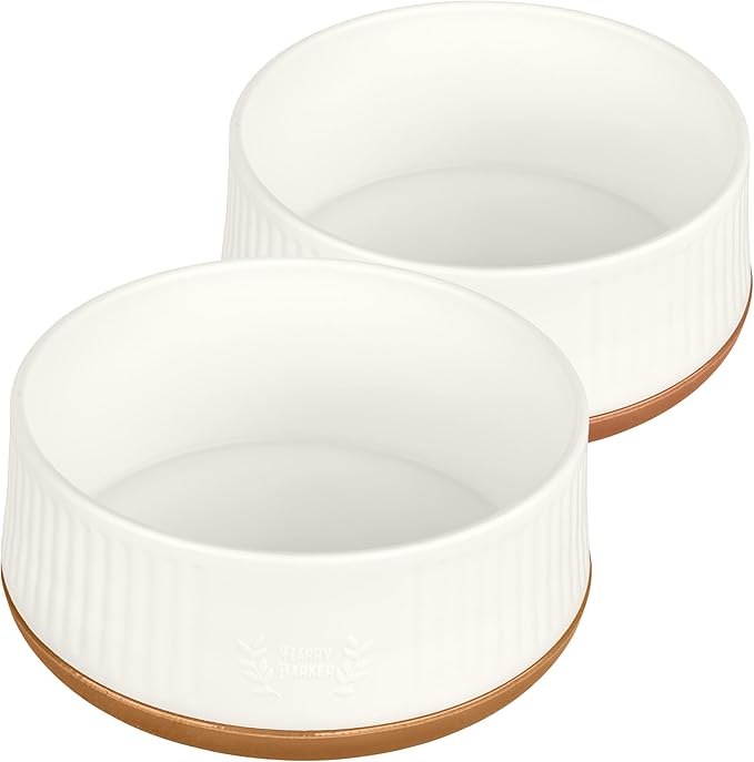 Harry Barker Small Modern Dog Bowls, 2-Pack Eco-Friendly Plastic Pet Food & Water Bowls, Non-Slip Base, Dishwasher Safe, BPA-Free, Neutral Design, Holds 3 Cups Each