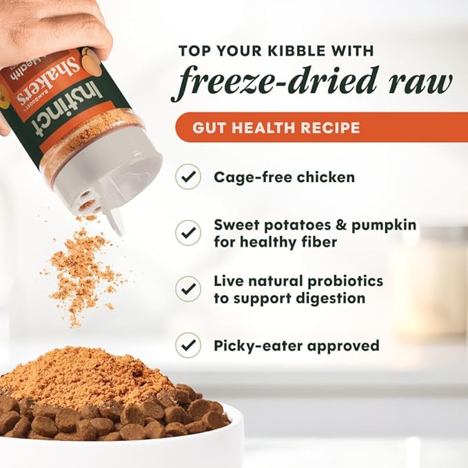 Instinct RawBoost Shakers, Freeze-Dried Dog Food Powder Topper, Chicken - Gut Health, 5.5 oz. Bottle