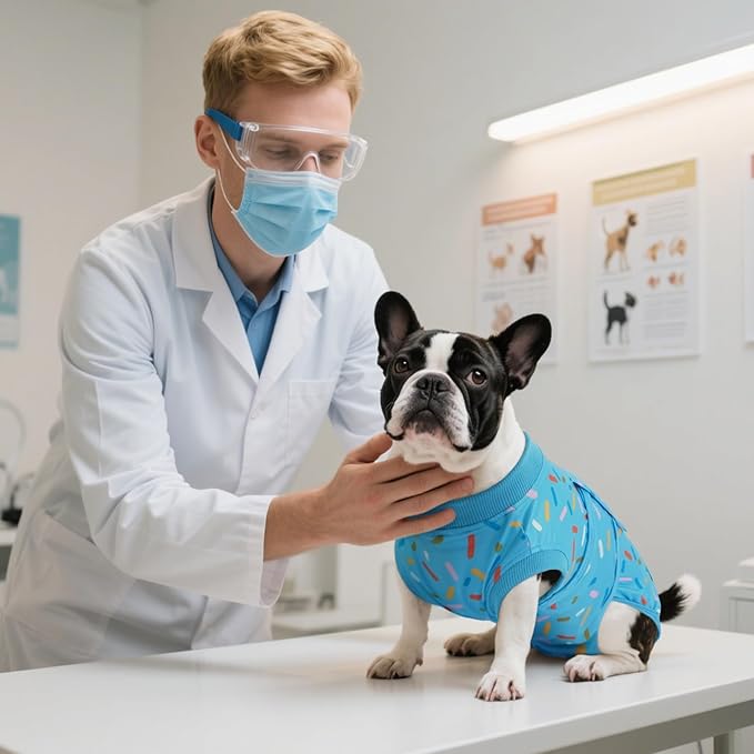 Kuoser Recovery Suit for Dogs, Dog Surgery Suit for Neutering, Breathable Recovery Onesie, Post-Op Protective Vest for Wound, Bodysuit for Abdominal Wounds Skin Disease, BlueRibbon S