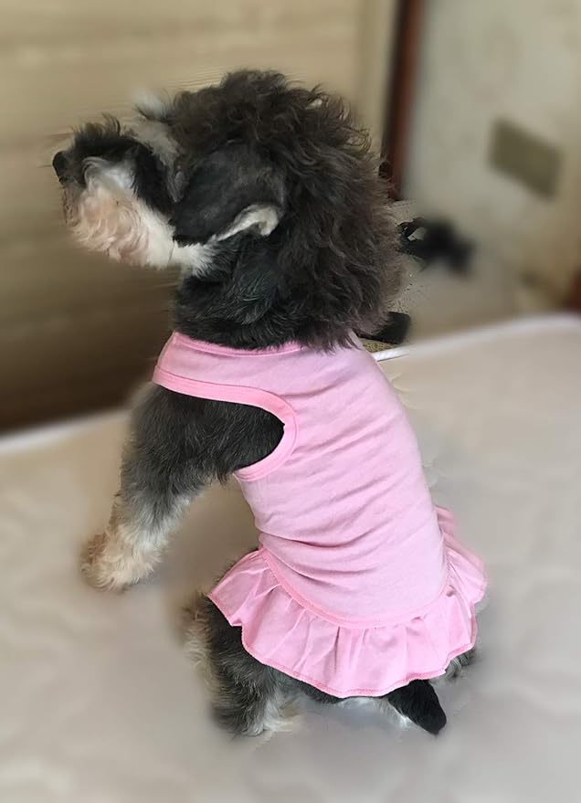 Pet Clothes Small Dog Clothing Blank Color Sport Dress T-Shirts Tee Dresses Tanks Top for Small Size Female Dogs Summer Spring Pet Costumes 100% Cotton (S, Pink)