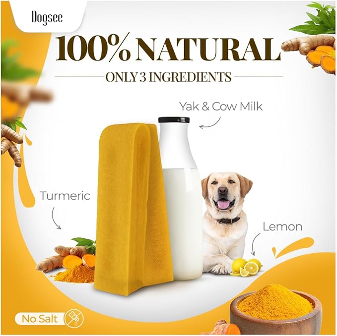 Dogsee Himalayan Yak Chews with Turmeric/Curcumin (XL - 6 Bars, 2lb) | Natural & Long-Lasting | Yak Chews for Large Dogs | Anti-Inflammatory | Supports Oral Hygiene | Rawhide-Free Treats
