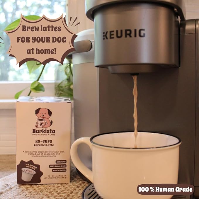 K9-Cups - Coffee for Dogs, Caramel Latte Dog Treat Beverage - Single Serve Latte K-Cups Pods for Keurig, 10 Count | All Natural, Human Grade, No Caffeine, Goats Milk + Mushrooms