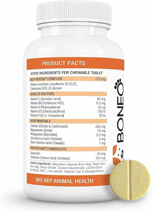 Boneo Canine Maintenance Formula- Lactoferrin-Based Bone and Joint Supplement for Dogs- 90 Ct Chewable Tablets, Liver and Sausage Flavor