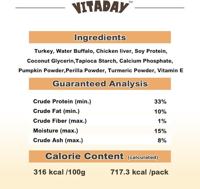 VITADAY Buffalo Dog Treats W Shaped 8oz, Natural Low-Fat Chews for Training & Rewards, Limited Ingredient, Dogs & Puppies