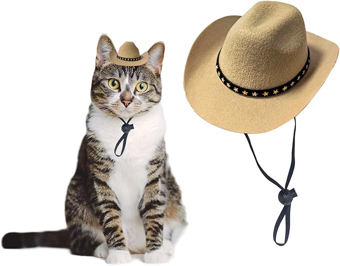 Dog Cowboy Hat Cat Cowboy Hat Pet Cowboy Costume Mini Cowboy Hat for Dogs Cat Holiday Halloween Pet Party Decoration (Khaki, Small)