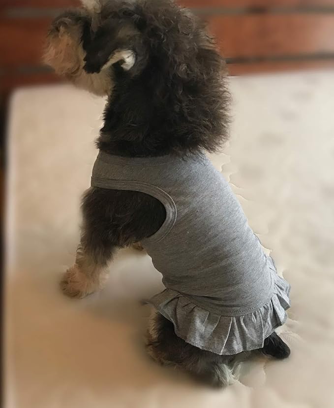 Pet Clothes Small Dog Clothing Blank Color Sport Dress T-Shirts Tee Dresses Tanks Top for Small Size Female Dogs Summer Spring Pet Costumes 100% Cotton (L, Gray)