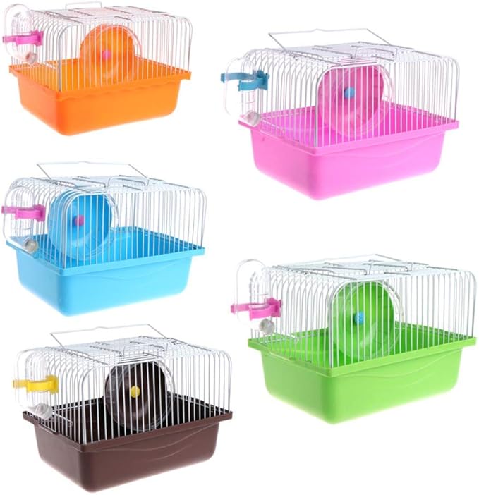 Small Pet Hamster Cage with Running Wheel Water Bottle Food Basin Portable Carrier House Mice Home Habitat for Going Out, Traveling (Orange)