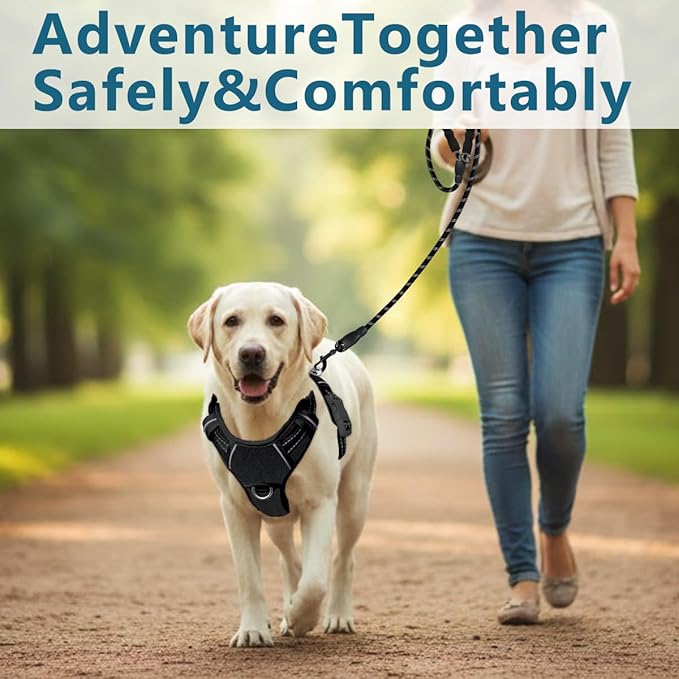 BARKBAY Dog Harness No Pull Oxford with ID Tag Pocket - Heavy Duty, Reflective, Easy Control for Large Dogs(Black Oxford,L)