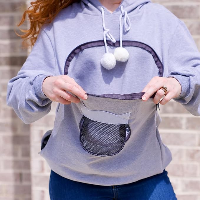 ALYC Unisex Hoodies Pet Holder Cat Dog Large Pouch Carriers Pullover with Cat Printing Sweatshirt (Light Grey-S)