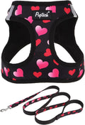 PUPTECK Dog Harness and Leash Set for Small Medium Dogs No Pull Step-in Soft Mesh Puppy Cat Vest Valentine Harnesses Reflective at Night, Black&Pink Heart, XS