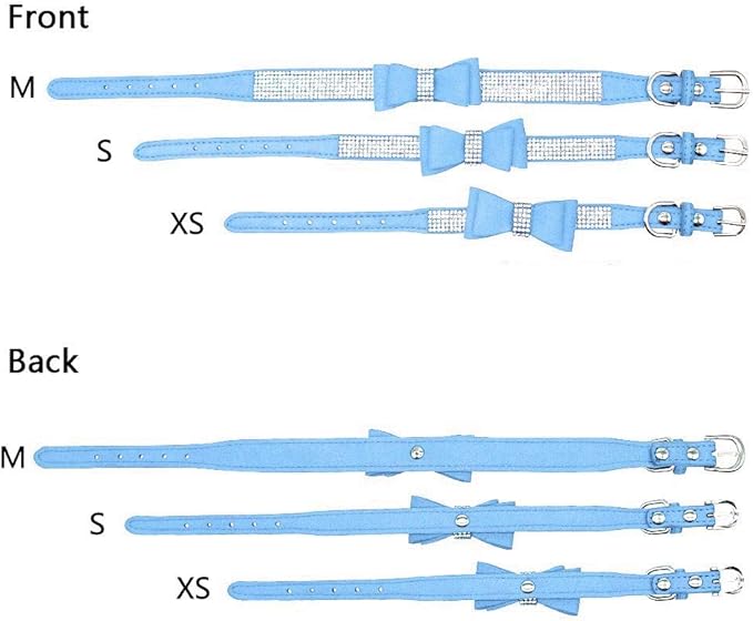 Cute Dazzling Sparkling Elegant Fancy Soft Suede Leather Bling Rhinestone Crystal Jeweled Pet Cat Dog Puppy Collar Dog Leash Combo Set (XS, Blue-1)