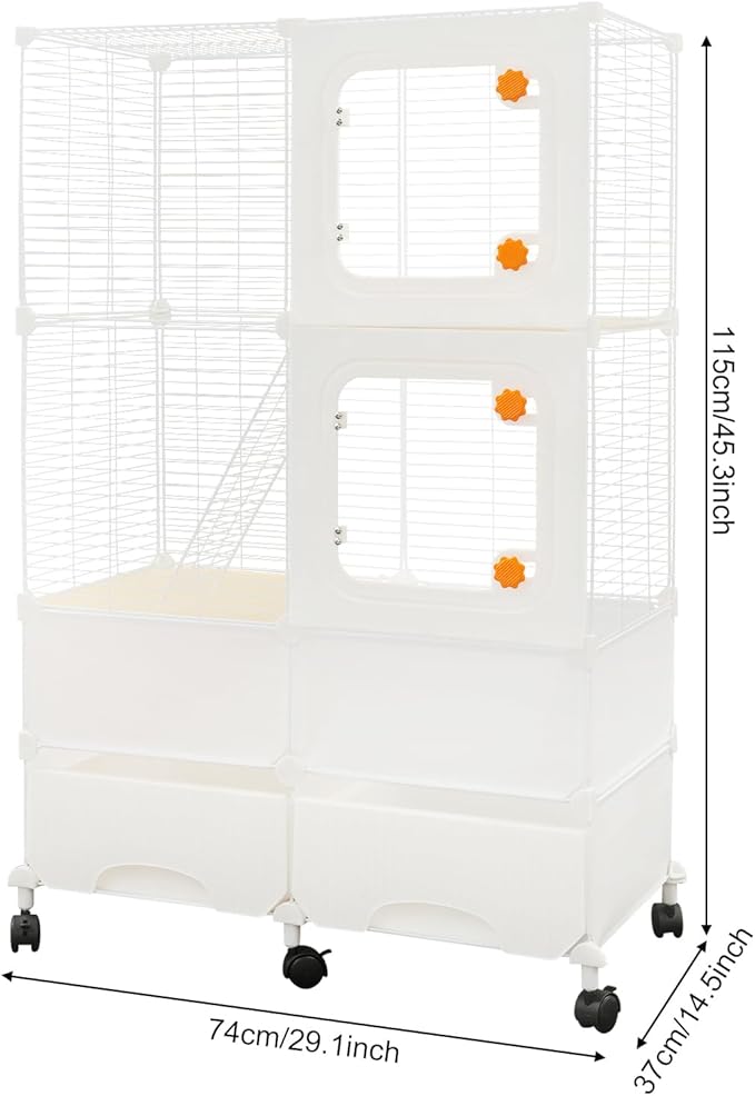 Small Animal Cage, Guinea Pig Cages with Rolling, Durable Front Doors, Chinchilla Cage with Scoop for Rat, Hamster, Guinea Pig, Squirrel (White, 45.3in)