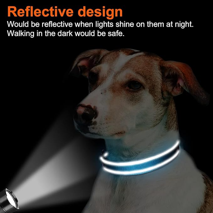 Joytale Reflective Dog Collar, Soft Neoprene Padded, Metal D-Ring, Nylon Pet Collar Adjustable for Medium Dogs, Sky Blue, M