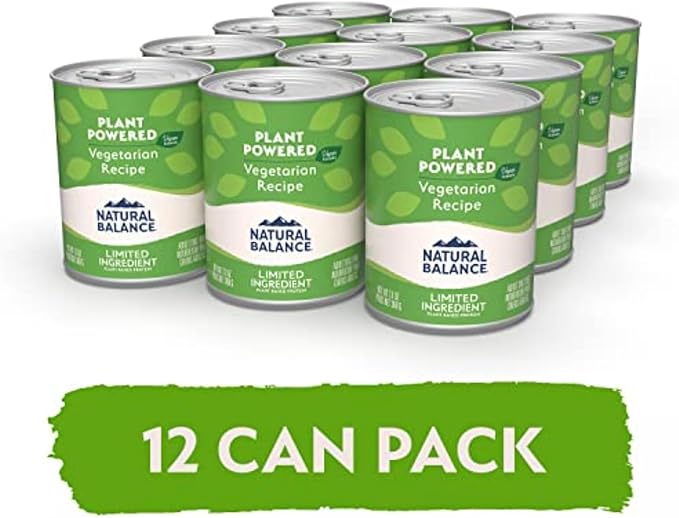 Natural Balance Limited Ingredient Adult Wet Canned Dog Food with Vegan Plant Based Protein and Healthy Grains, Vegetarian Recipe, 13 Ounce (Pack of 12)