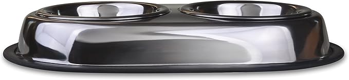Van Ness Pets Stainless Steel Large Double Dish Dog Food And Water Bowl, 64 OZ, Wide No-Tip Base