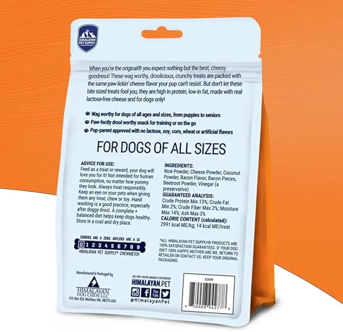 Barkeetos Dog Treats, Crunchy and Cheesy Pet Snacks Made with Real Himalayan Cheese and Bacon, Gluten Free, Grain Free, Lactose Free, Natural Dog Food for All Breeds and Sizes
