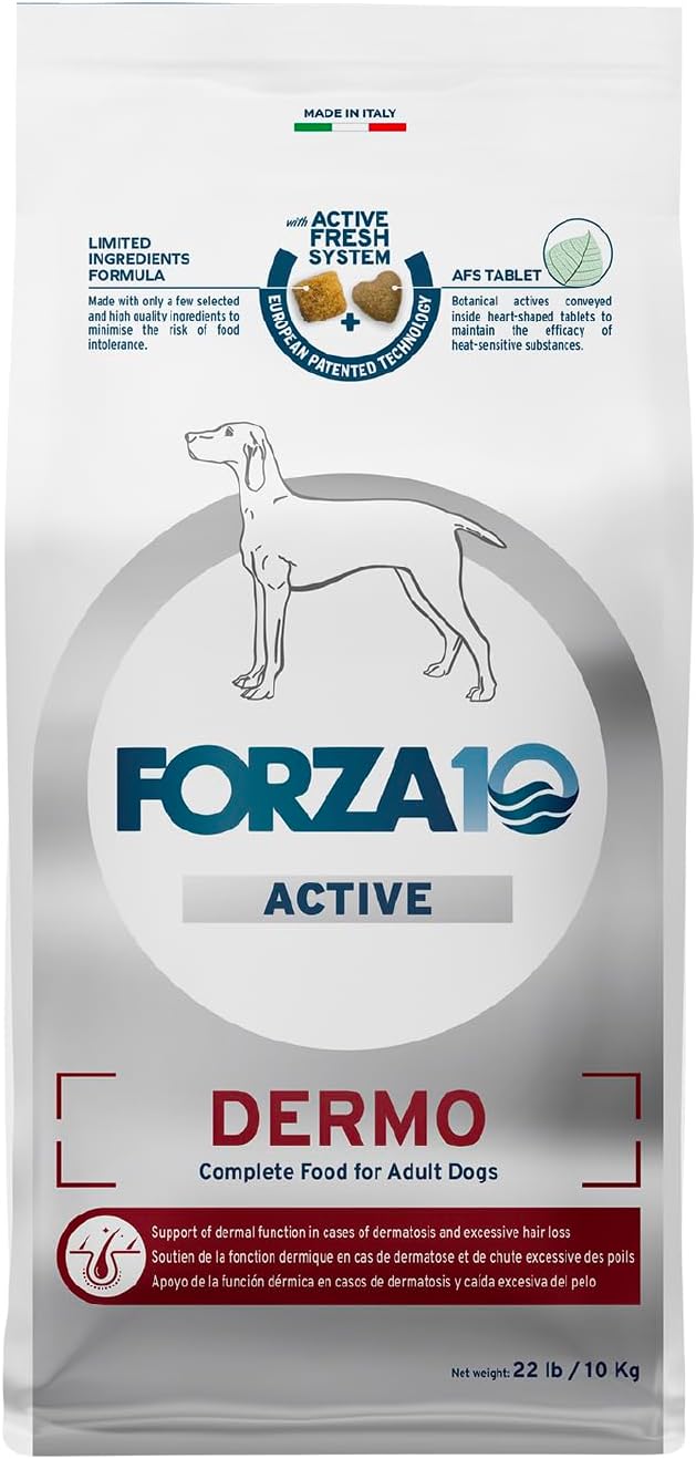 Forza10 - Dog Food, Dermo Dry Food for Itchy Skin, Sensitive Stomach & Coat Health, Limited Ingredient Dog Food, Non-GMO, Fish Flavor, (22 lb)