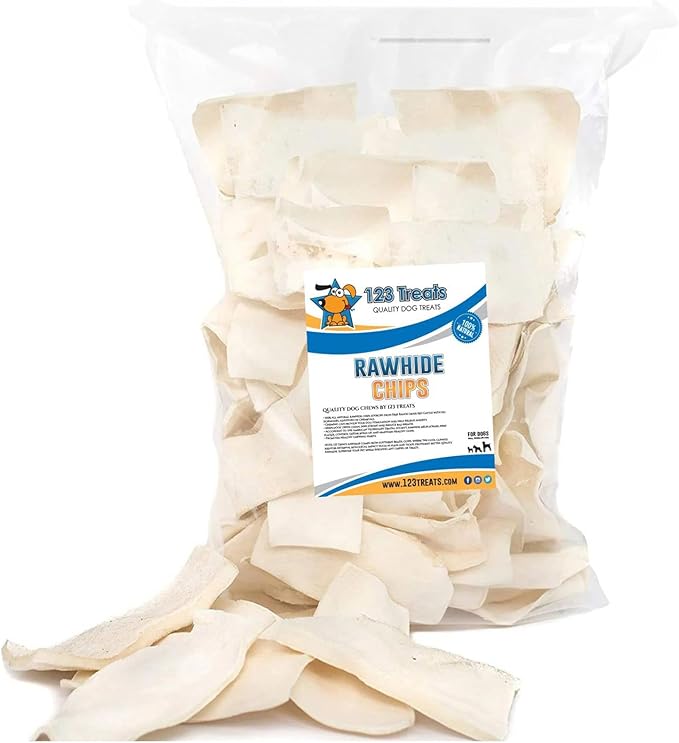 123 Treats Rawhide Chips, Premium Rawhide Dog Chews, Natural Grass Fed Livestock with No Hormones, Additives or Chemicals, Tasty Long Lasting Chews for Dogs, Improve Oral Health, 3 Lbs