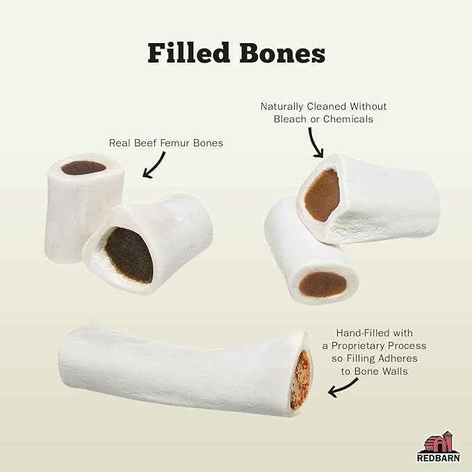 Redbarn Filled Dog Bones, Natural Long-Lasting Dental Treats; Suitable for Aggressive Chewers, Small (3") - 10 Bones (Cheese N' Bacon)