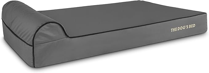 The Dog’s Bed Orthopedic Memory Foam Dog Bed with Headrest, Calming Surface – CertiPUR-Certified Foam, Oxford Fabric, Grey with Black Trim, XL, 6-Inch