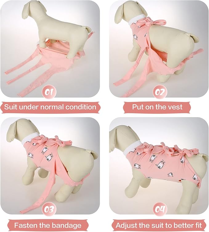 PUMYPOREITY Cat Recovery Suit - Female Kitten Onesie for Post-Surgery Care, Abdominal Wound & Skin Damage Recovery, S, Pink