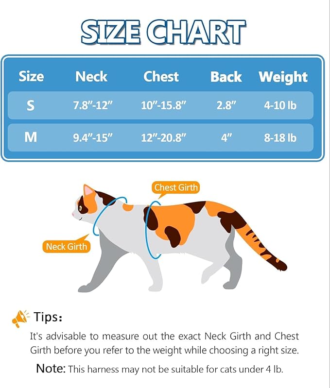 Halypet Cat Harness and Leash Set, Escape Proof [3 in 1 Adjustable & Lightweight] Cat Harness, Safe Kitten Harness for Cats Soft Comfortable, Easy to Wear, Walking Outdoor Travel, Small