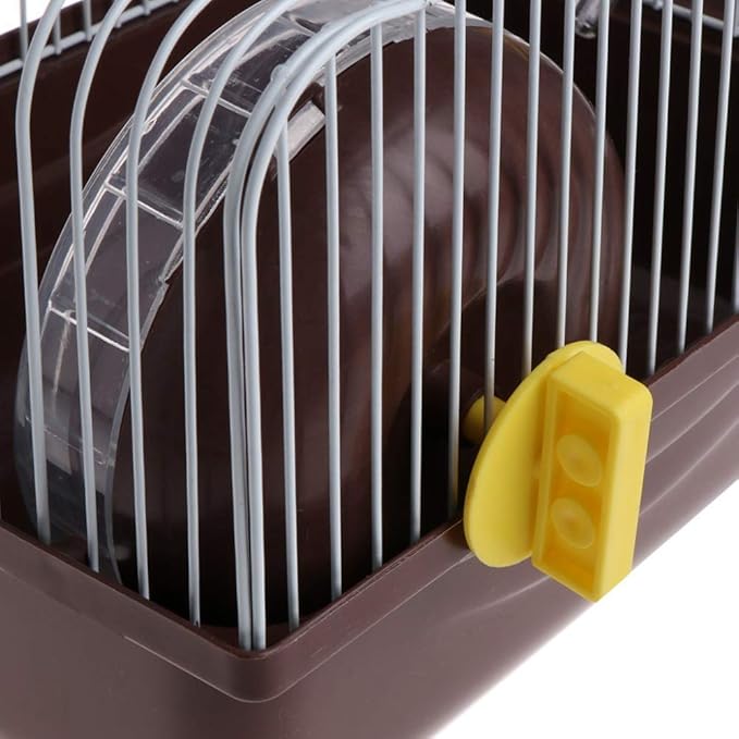 Small Pet Hamster Cage with Running Wheel Water Bottle Food Basin Portable Carrier House Mice Home Habitat for Going Out, Traveling (Coffee)