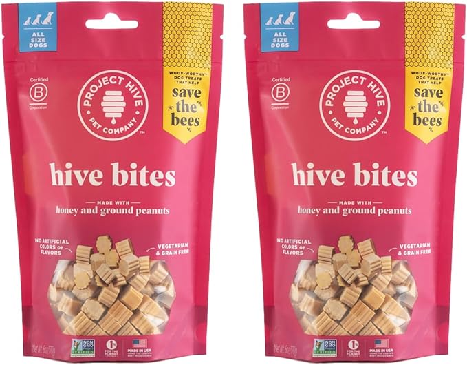 Hive Bites Training Treats for Dogs – Peanut Flavor – Small Reward Treats Dogs, Vegetarian, No Grain or Soy - 2 Pack, 6 oz Each