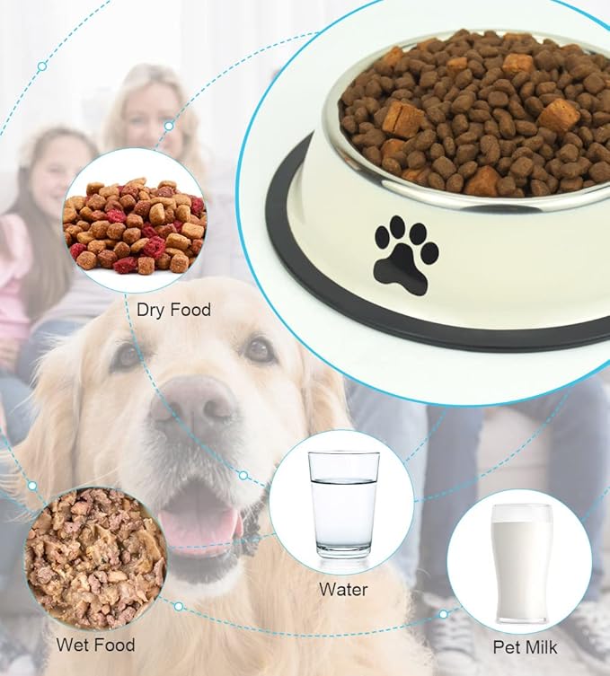 Stainless Steel Dog Bowls, Food and Water Non Slip Anti Skid Stackable Pet Puppy Dishes for Small, Medium and Large Dogs (2 Pack)