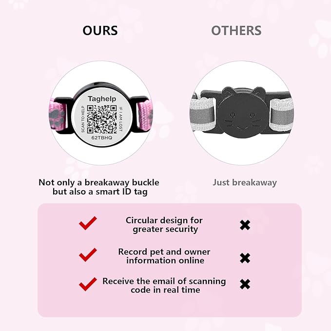 3 Pack Paw Print Cat Collars - Breakaway Safety Collar with Waterproof Apple AirTag Holder, Adjustable Kitten Collar Set - Ideal Pet Supplies & Gifts, No App (Black, Blue, Pink)
