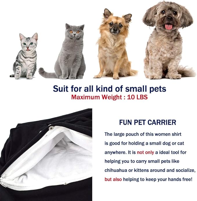 Women Pet Carrier Sweatshirt Puppy Kitten Holding Hoodies Long Sleeve Pouch Tops
