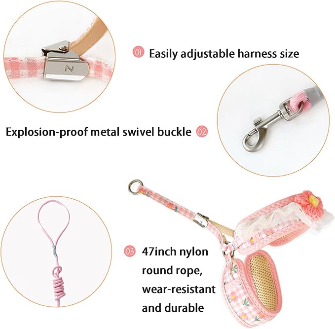 Cat Harness Collar and Leash Set, Sweet Lace Floral Kitten Collar, Escape Proof Puppy Chest Harness, Adjustable Cute Harness Leash Set for Cat Puppy Dog Outdoor Walking (Yellow, M)