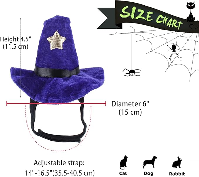 NAMSAN Cat Witch Hat, Funny Cat Halloween Costumes, Doggy Wizard Hat Outfit with Bell, Sorcerer Hat for Cats Small Dogs Cosplay