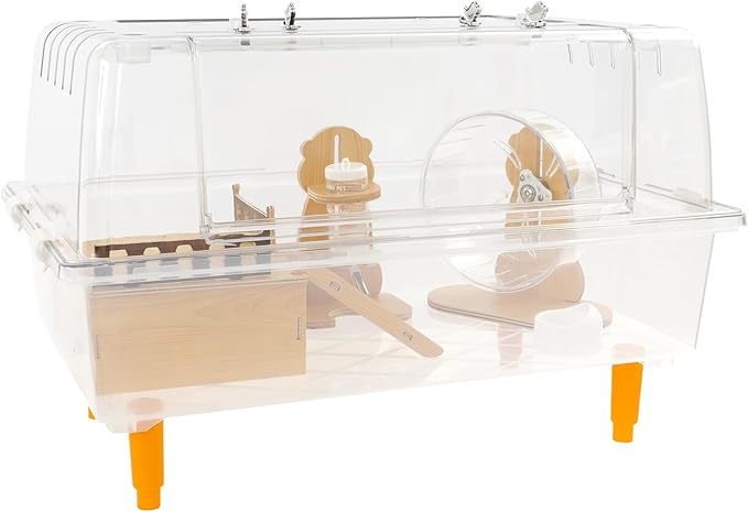 Hamster Cage Clear Luxurious Mice and Rat Habitat with Exercise Wheel, Dual Door Design, 3.54" H Leg Stand, Small Animal Cage for Hamsters, Guinea Pigs, Hedgehogs 23.6" Lx14.5 Wx12.6 H