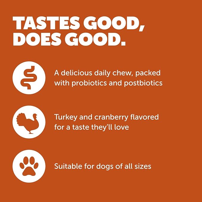 Protexin Daily Care Gut+ Immunity | 60 Dog Chews, Turkey and Cranberry Flavor Dog Supplement | Probiotics for Dogs, Dog Postbiotics