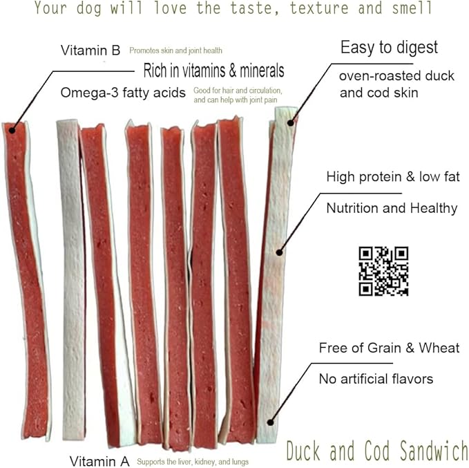 Oven Roasted Single Ingredient Treats for Dogs & Cats | Easy Chew (3.1 oz, Duck & Cod Sandwich)