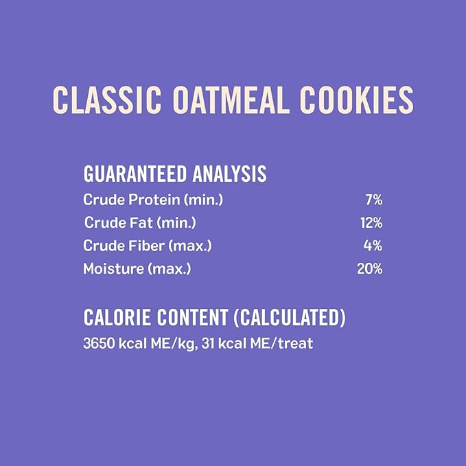 Three Dog Bakery Classic Oatmeal Cookies for Dogs, Baked Puppy Treats with Real Oats, 24 oz