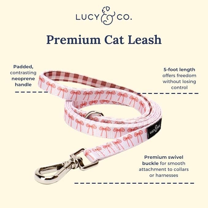 Lucy & Co. Take a Bow Step-in Cat Harness & Leash Bundle – Reflective, Breathable & Adjustable Harness for Cats, Kittens & Small Dogs, Lightweight & Secure and Dual Leash Clips – X-Small