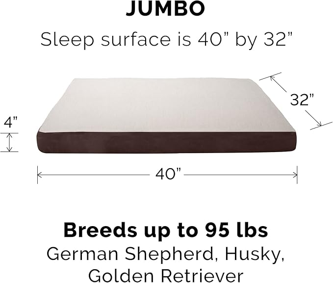 Furhaven Memory Foam Dog Bed for Large Dogs w/ Removable Washable Cover, For Dogs Up to 95 lbs - Sherpa & Suede Mattress - Espresso, Jumbo/XL