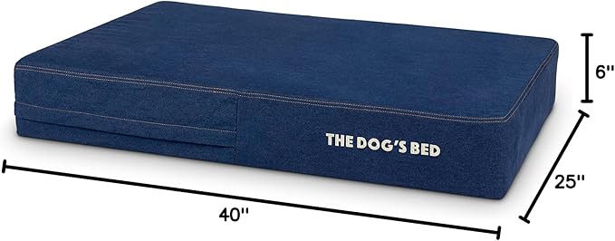 The Dog’s Bed Orthopedic Memory Foam Dog Bed for Large Dogs, Waterproof Washable Cover, Anti-Slip Base, Calming Surface – CertiPUR-Certified Foam, Real Blue Denim, 6 Inch Thick